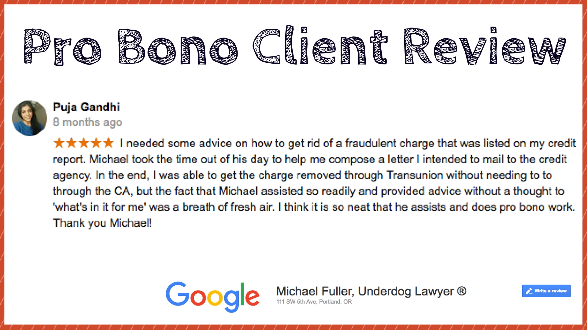 Pro Bono Oregon Attorney Michael Fuller Review Puja