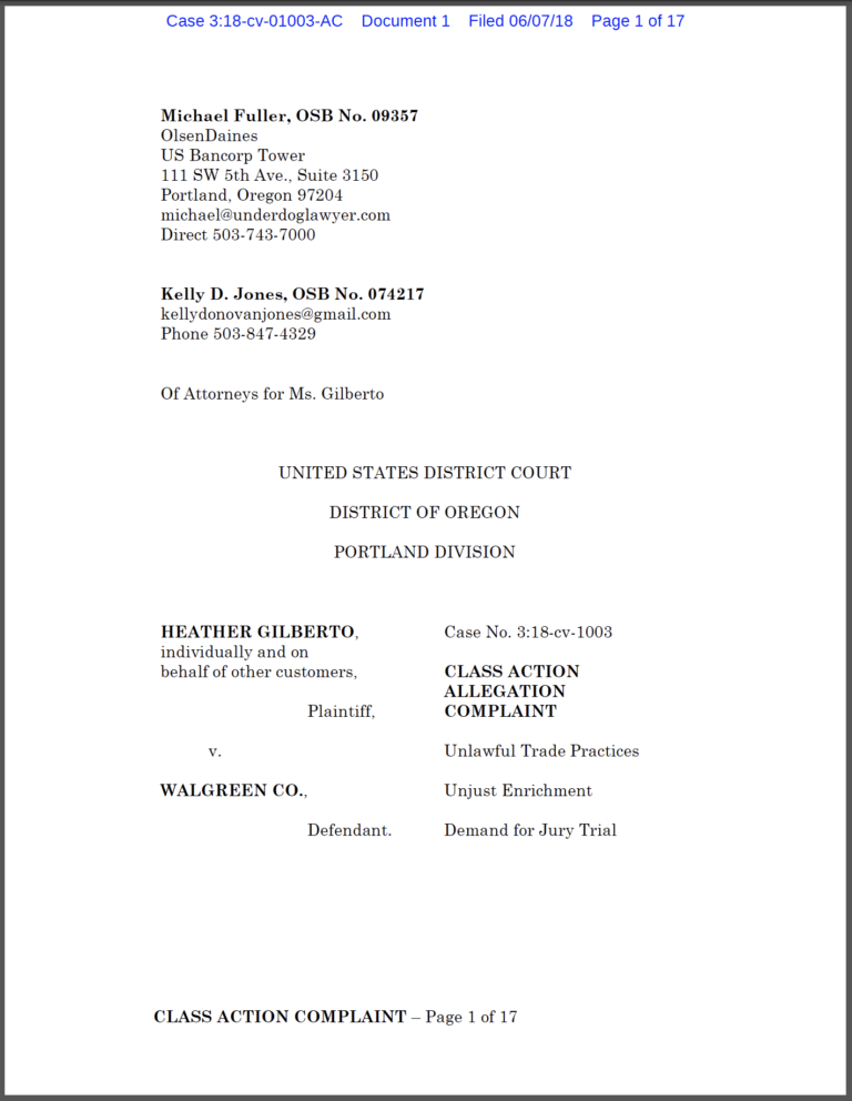 Walgreens Bottle Deposit Oregon Class Action